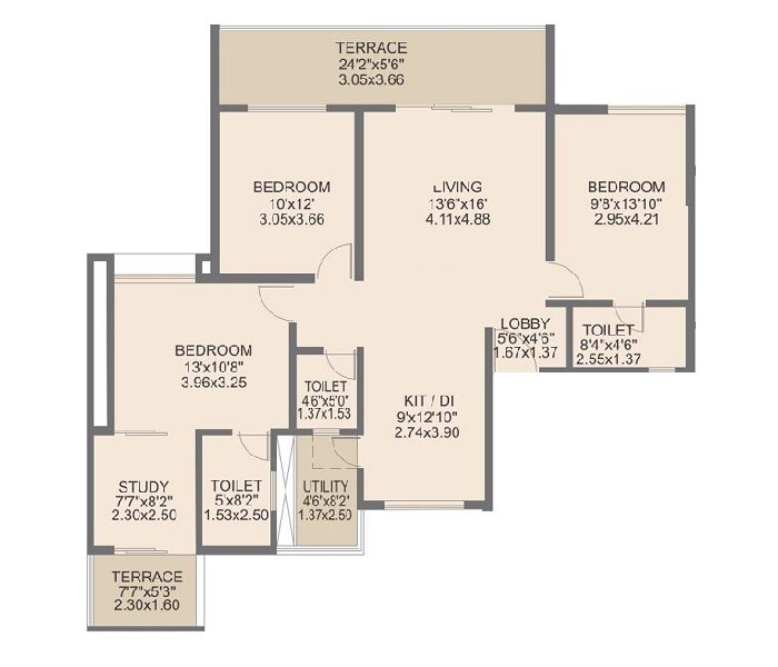 3 BHK 1200 Sq. Ft. Apartment