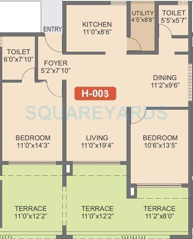 Floor plan of 2 BHK 820 Sq. Ft. Apartment in Rohan Kritika, Pune
