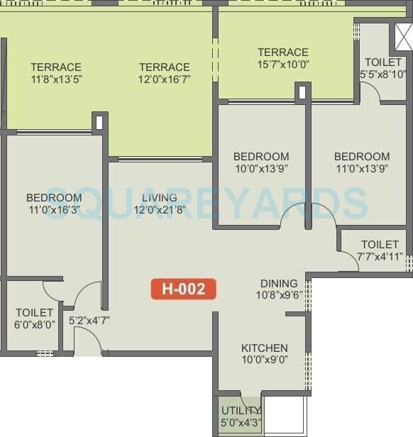 Floor plan of 3 BHK 1289 Sq. Ft. Apartment in Rohan Kritika, Pune