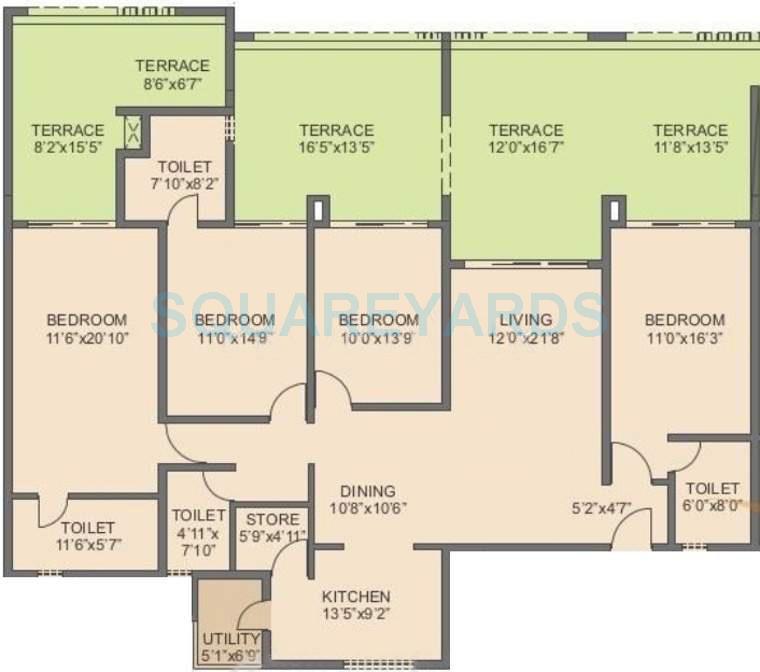 Floor plan of 4 BHK 1963 Sq. Ft. Apartment in Rohan Kritika, Pune