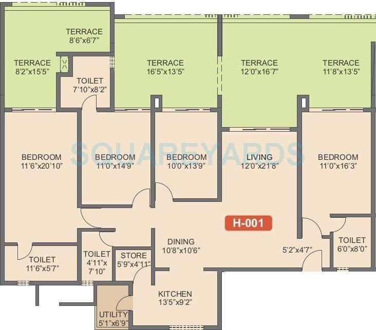 Floor plan of 4 BHK 2027 Sq. Ft. Apartment in Rohan Kritika, Pune