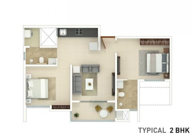 Floor plan of 2 BHK 1214 Sq. Ft. Apartment in Rohan Leher, Pune