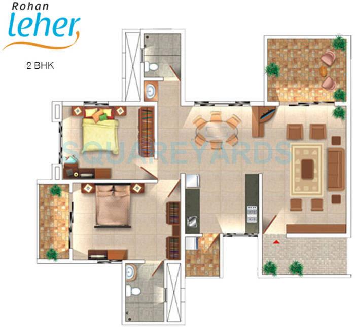 Floor plan of 2 BHK 1193 Sq. Ft. Apartment in Rohan Leher, Pune