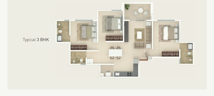 Floor plan of 3 BHK 750 Sq. Ft. Apartment in Rohan Madhuban Phase 2, Pune