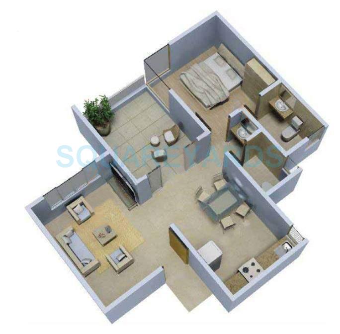 Floor plan of 1 BHK 700 Sq. Ft. Apartment in Rohan Mithila, Pune