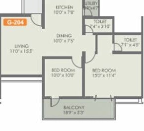 Floor plan of 2 BHK 1292 Sq. Ft. Apartment in Rohan Mithila, Pune