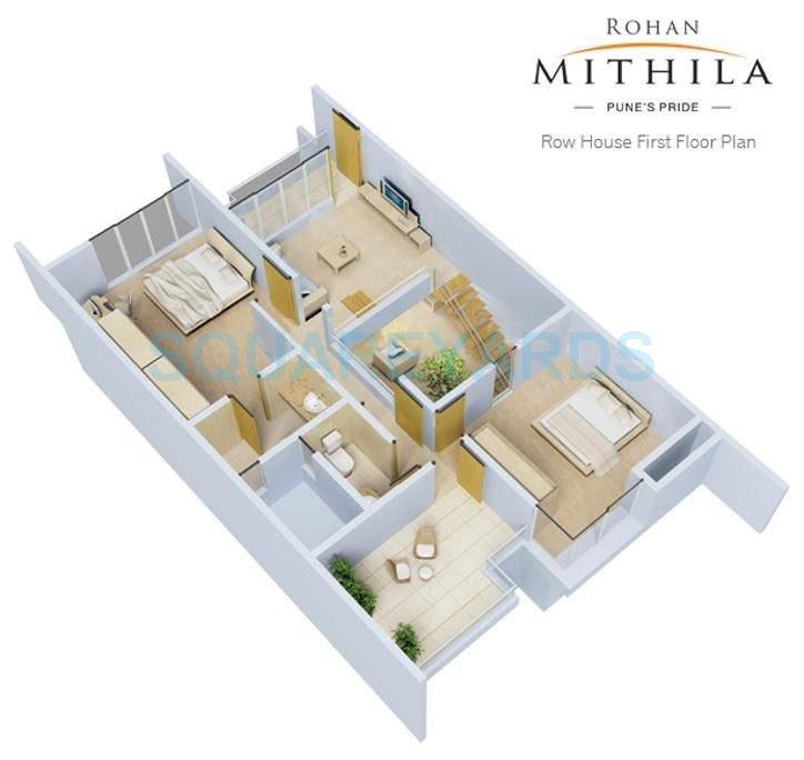Floor plan of 3 BHK 1650 Sq. Ft. Apartment in Rohan Mithila, Pune