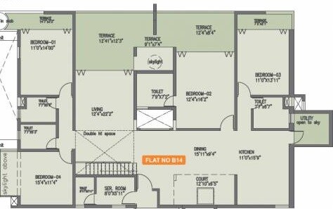 Floor plan of 4 BHK 1807 Sq. Ft. Apartment in Rohan Mithila, Pune