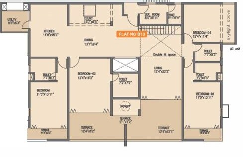 Floor plan of 4 BHK 2077 Sq. Ft. Apartment in Rohan Mithila, Pune