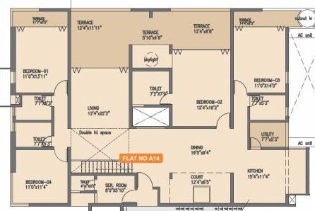 Floor plan of 4 BHK 3000 Sq. Ft. Apartment in Rohan Mithila, Pune