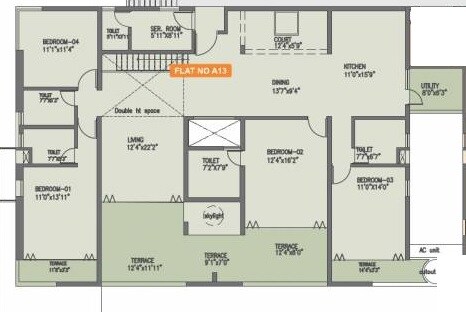 Floor plan of 4 BHK 3450 Sq. Ft. Apartment in Rohan Mithila, Pune