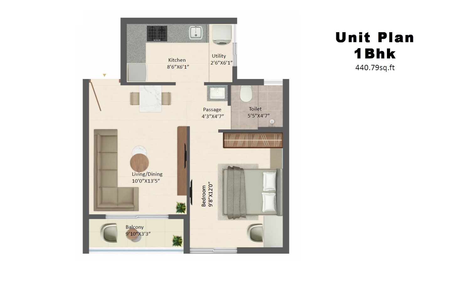 1 BHK 441 Sq. Ft. Apartment
