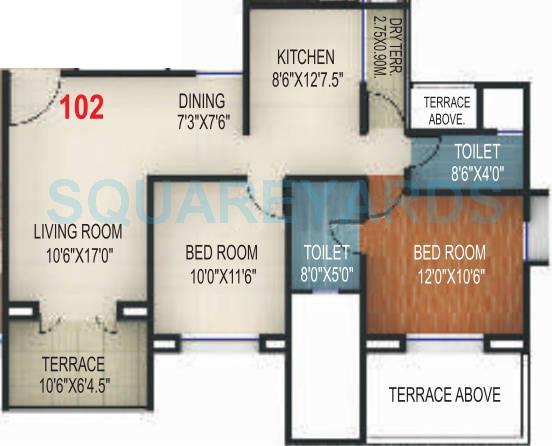 Floor plan of 2 BHK 1140 Sq. Ft. Apartment in Rohan Silver Gardenia, Pune