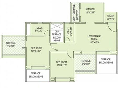 Floor plan of 2 BHK 1052 Sq. Ft. Apartment in Rohan Silver Palm Grove, Pune