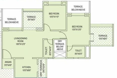 Floor plan of 2 BHK 1160 Sq. Ft. Apartment in Rohan Silver Palm Grove, Pune