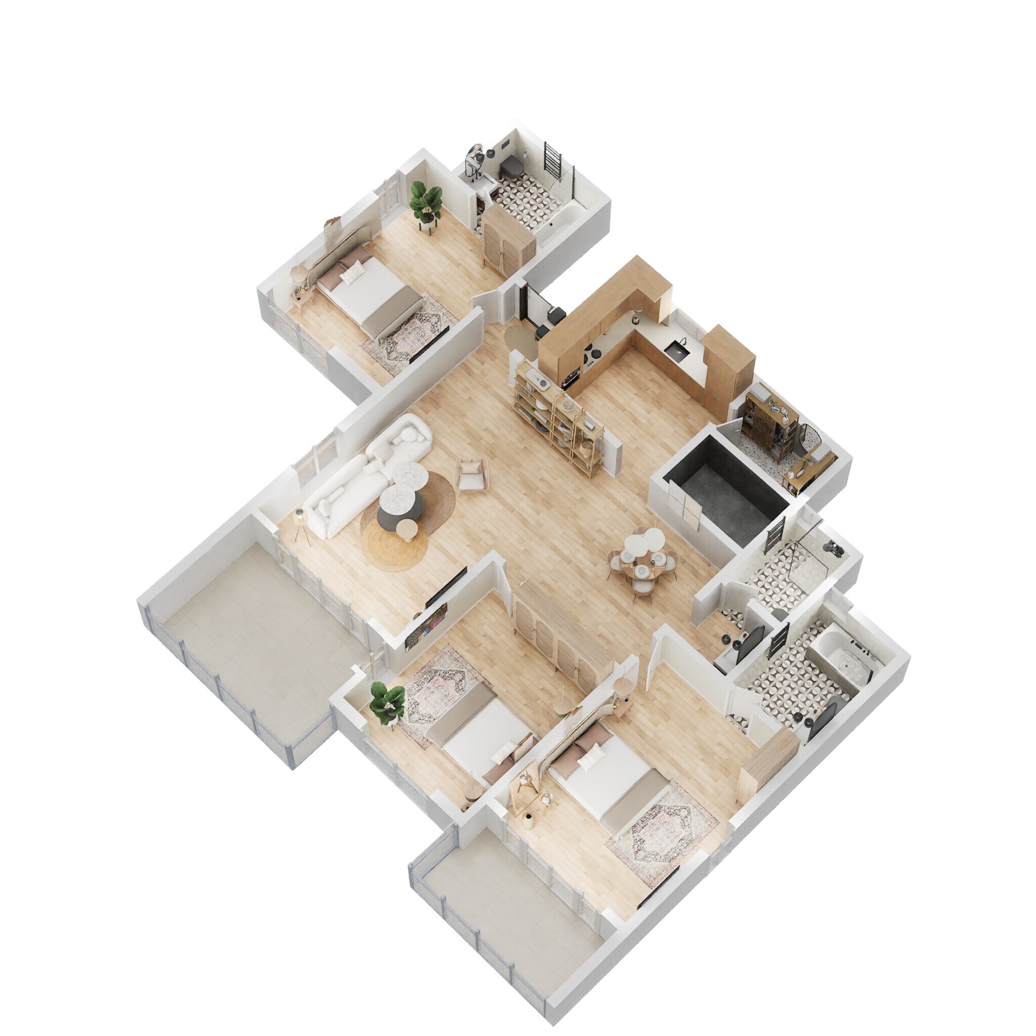 Floor plan of 3 BHK 1550 Sq. Ft. Apartment in Rohan Tarang, Pune