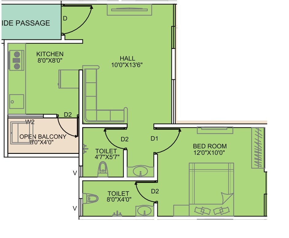 Floor plan of 1 BHK 483 Sq. Ft. Apartment in Rohan Yuva, Pune
