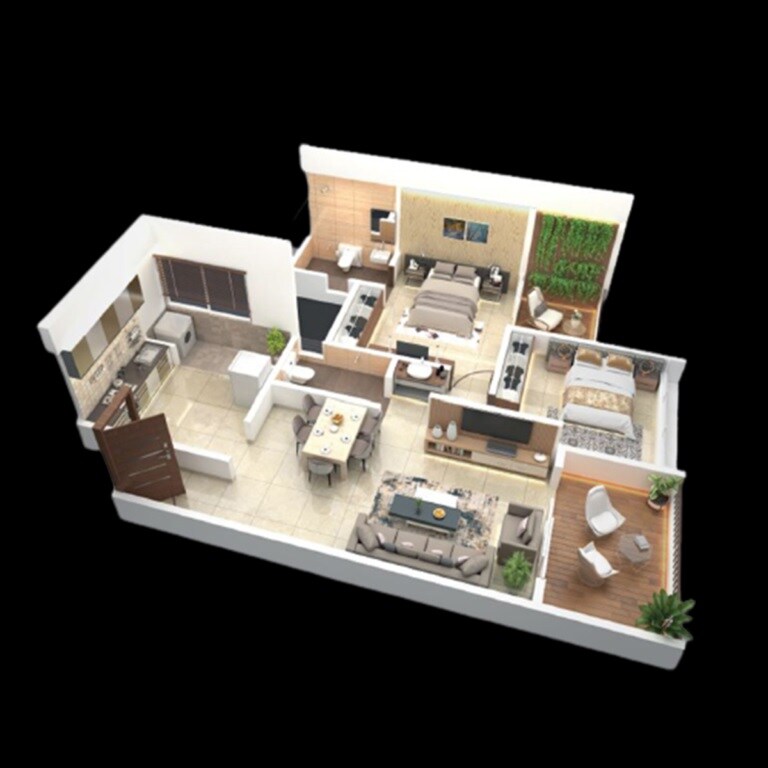 Floor plan of 2 BHK 788 Sq. Ft. Apartment in Rohit Amaara, Pune