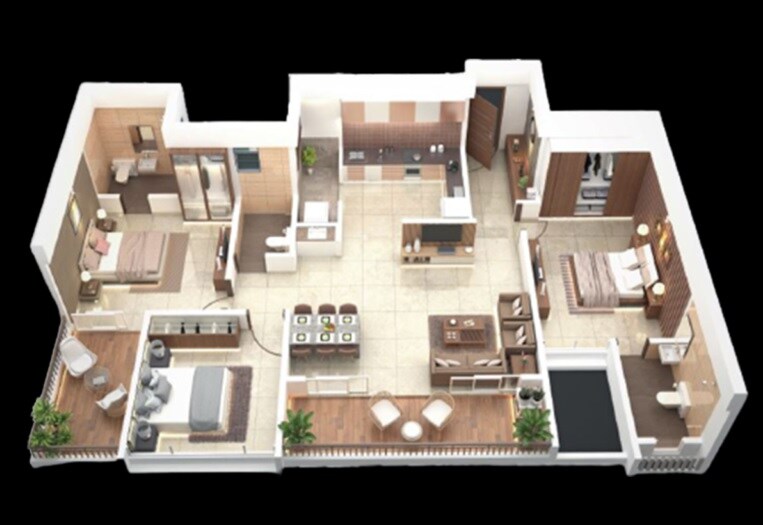 Floor plan of 3 BHK 921 Sq. Ft. Apartment in Rohit Amaara, Pune