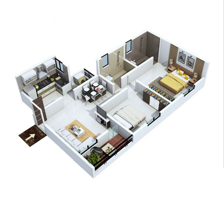 Floor plan of 2 BHK 855 Sq. Ft. Apartment in Ronishka Rangavali, Pune