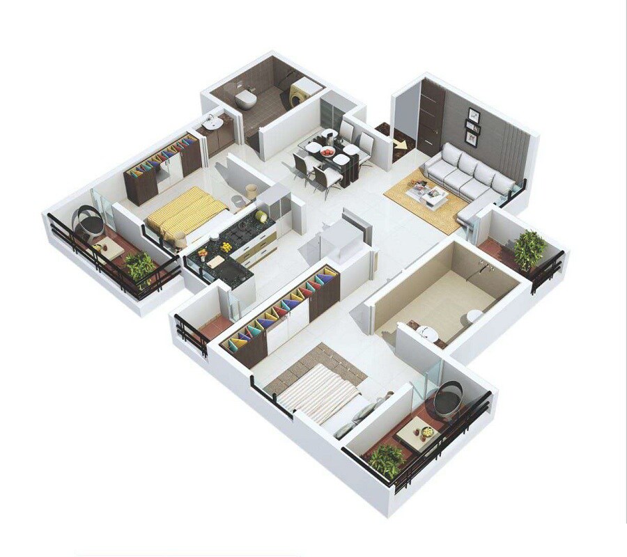Floor plan of 2 BHK 980 Sq. Ft. Apartment in Ronishka Rangavali, Pune