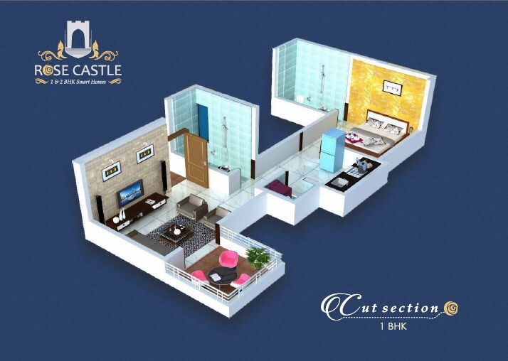 Floor plan of 1 BHK 548 Sq. Ft. Apartment in Rose Castle, Pune