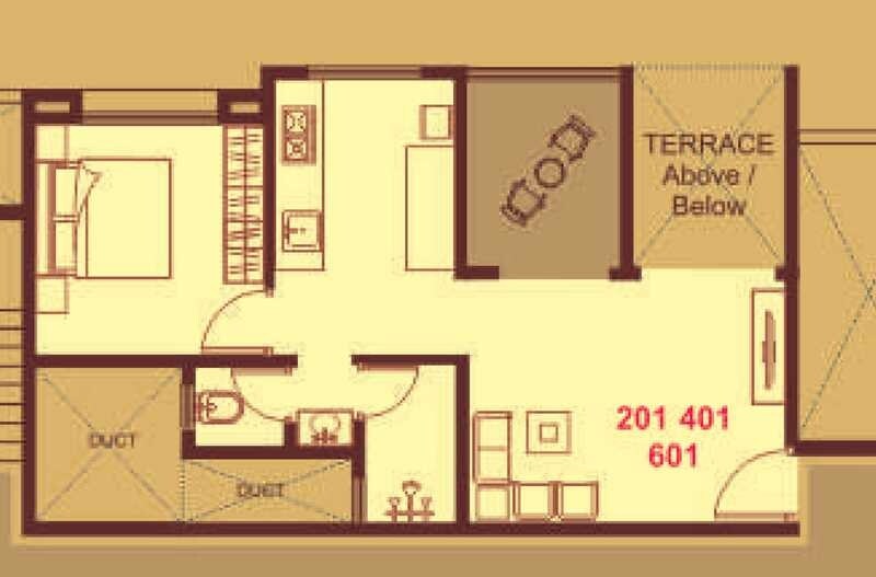 Floor plan of 1 BHK Apartment - 589 sq. ft. in Rose Galaxy, Pune
