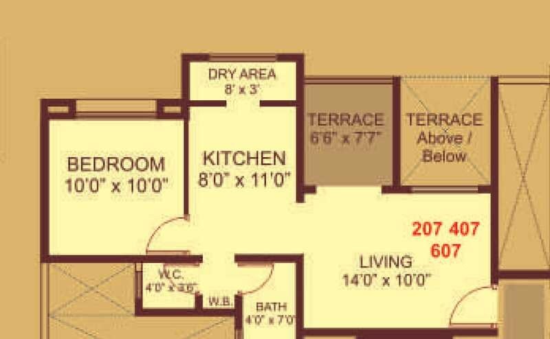 Floor plan of 1 BHK Apartment - 663 sq. ft. in Rose Galaxy, Pune