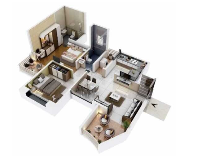Floor plan of 2 BHK 894 Sq. Ft. Apartment in Rose Gardenia, Pune