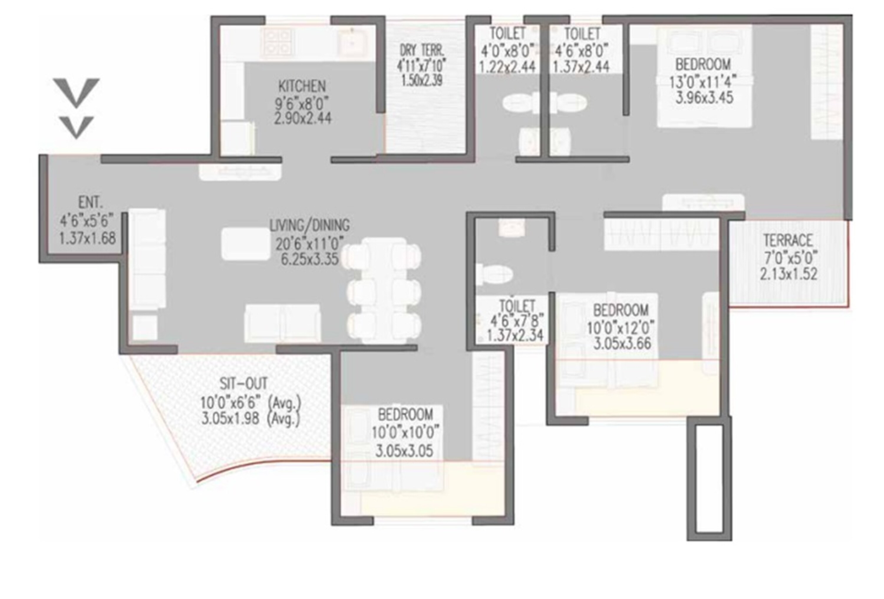rose gardenia apartment 3 bhk 1065sqft 20254405184428