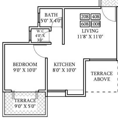 Floor plan of 1 BHK 477 Sq. Ft. Apartment in Roshan One, Pune