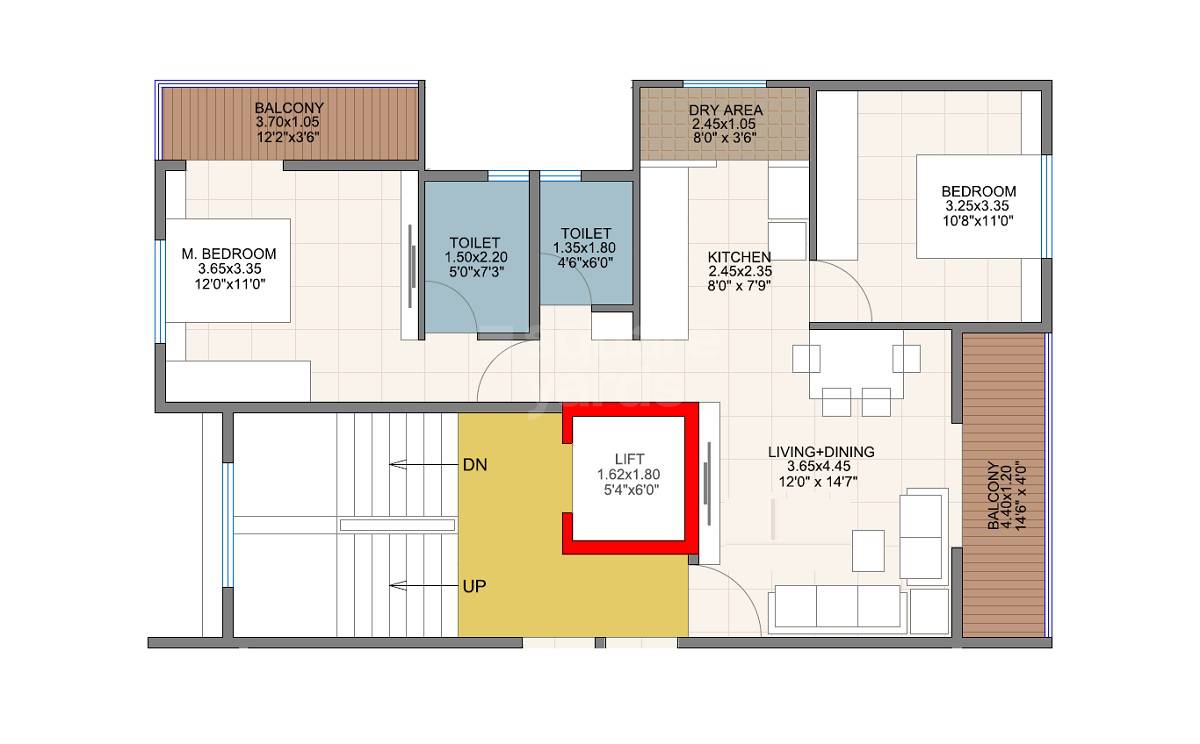 2 BHK 750 Sq. Ft. Apartment