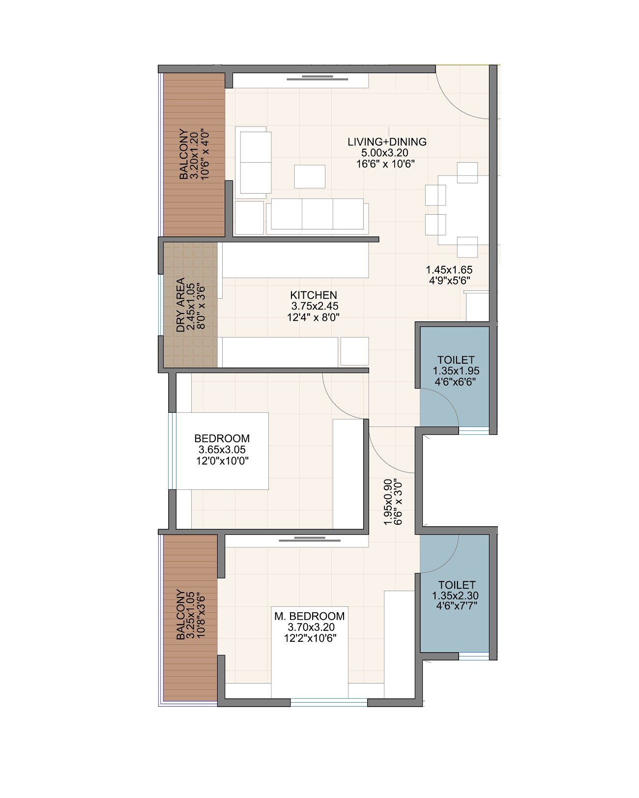 2 BHK 775 Sq. Ft. Apartment