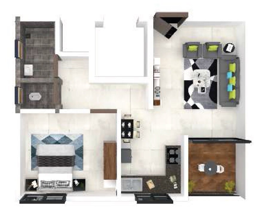 Floor plan of 1 BHK Apartment - 434 sq. ft. in Royal Gulmohar 24, Pune