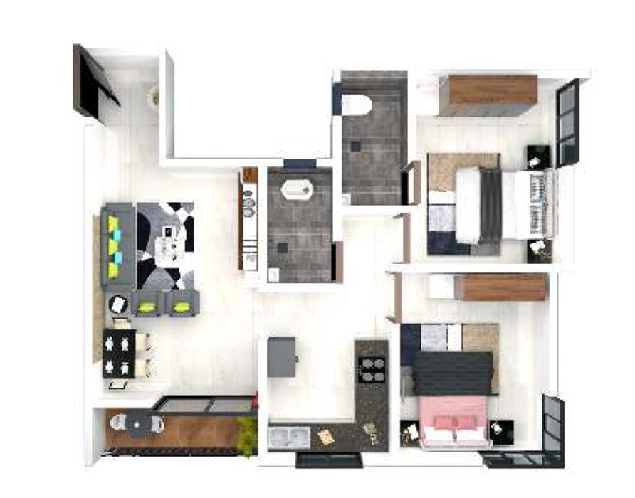Floor plan of 2 BHK Apartment - 569 sq. ft. in Royal Gulmohar 24, Pune