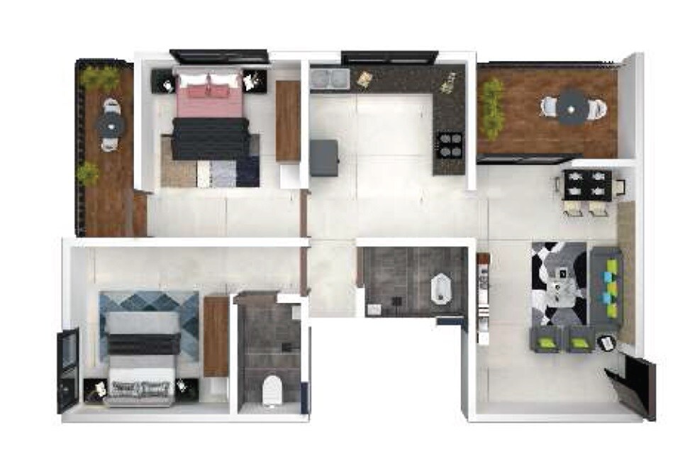 Floor plan of 2 BHK Apartment - 700 sq. ft. in Royal Gulmohar 24, Pune