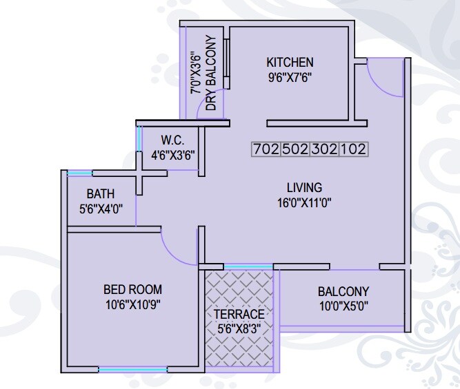 Floor plan of 1 BHK 577 Sq. Ft. Apartment in Royal Jubilate County, Pune
