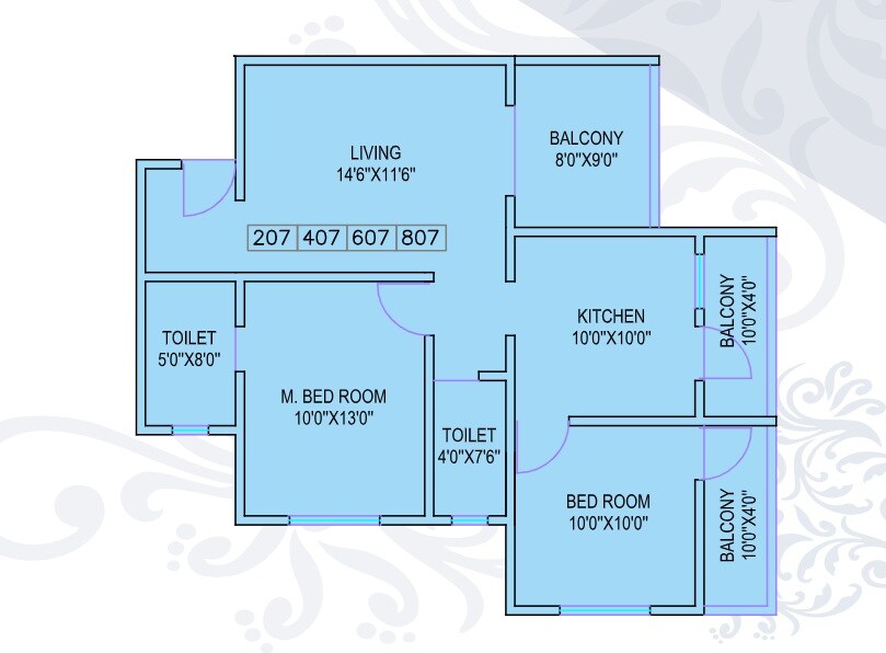 Floor plan of 2 BHK 855 Sq. Ft. Apartment in Royal Jubilate County, Pune
