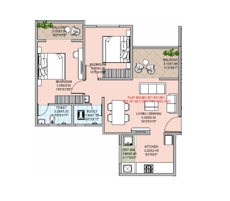2 BHK 720 Sq. Ft. Apartment in Royal Keys