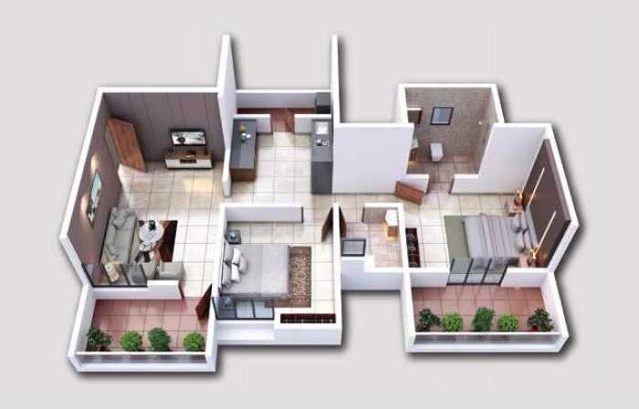 Floor plan of 2 BHK Apartment - 811 sq. ft. in Royal Paradise Warje, Pune