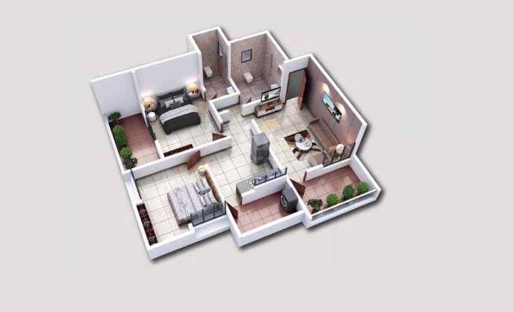 Floor plan of 2 BHK Apartment - 839 sq. ft. in Royal Paradise Warje, Pune