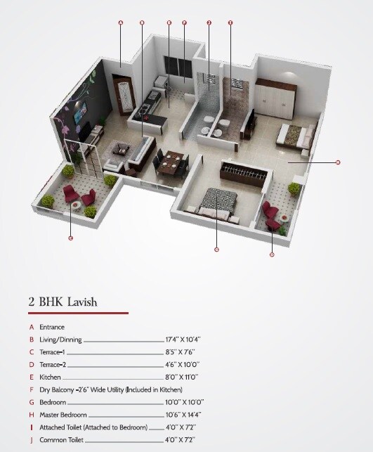 Floor plan of 2 BHK 701 Sq. Ft. Apartment in Royal Sai Fortune, Pune