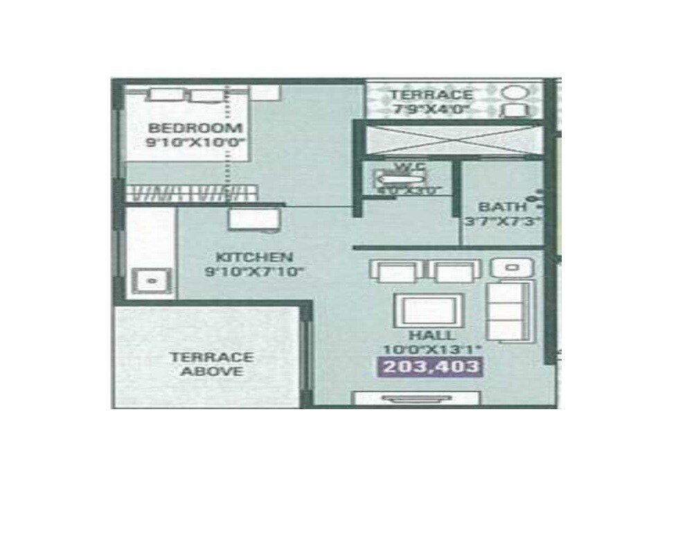 Floor plan of 1 BHK 437 Sq. Ft. Apartment in Royal Shiv Vihar, Pune