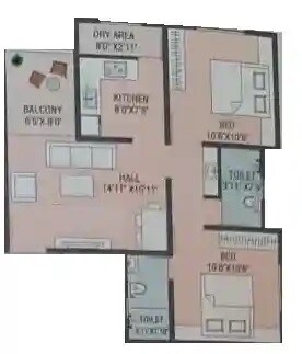 Floor plan of 2 BHK 614 Sq. Ft. Apartment in Royal Shiv Vihar, Pune