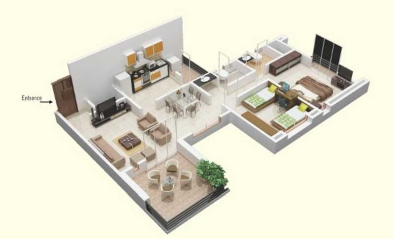 Floor plan of 2 BHK 741 Sq. Ft. Apartment in Royal Star Starvie Apartment, Pune