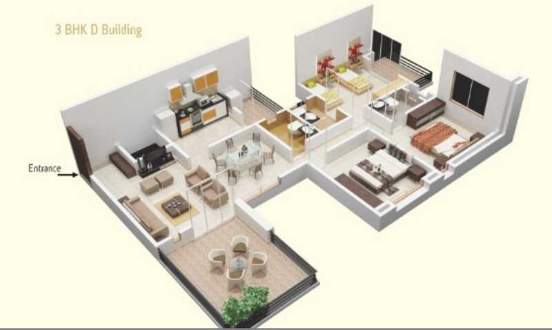 Floor plan of 3 BHK 924 Sq. Ft. Apartment in Royal Star Starvie Apartment, Pune
