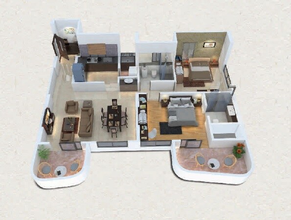 Floor plan of 2 BHK 1062 Sq. Ft. Apartment in Royal Velstand Phase 2, Pune