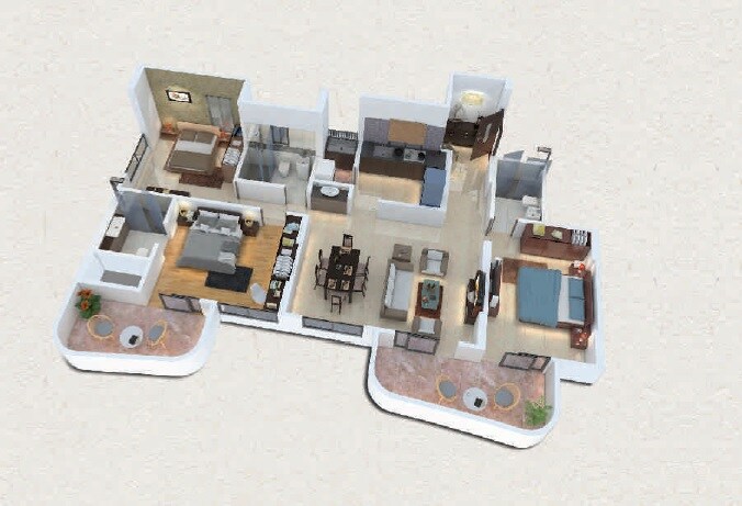 Floor plan of 3 BHK 1330 Sq. Ft. Apartment in Royal Velstand Phase 2, Pune