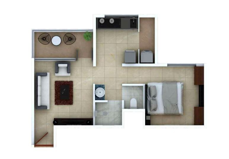 Floor plan of 1 BHK 394 Sq. Ft. Apartment in Royal Yogville, Pune