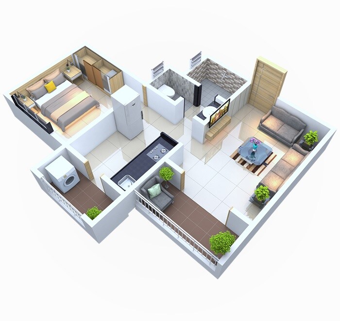 Floor plan of 1 BHK 476 Sq. Ft. Apartment in RR Lunkad Akshay Heritage, Pune